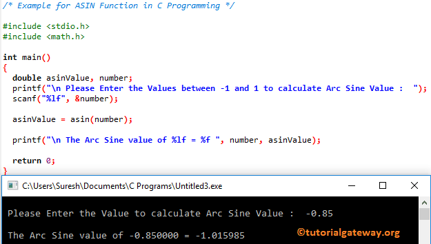 C ASIN Function Example 1