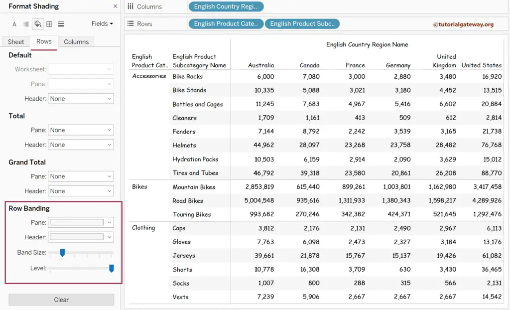 Select Pane and Header color to Add Alternative Row Color in Tableau