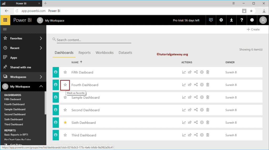 Add Dashboard to Power BI Favorites 12