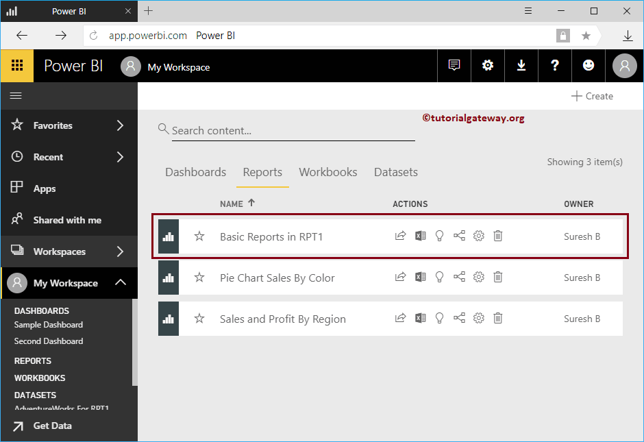 View List of available Reports in My workspace 2