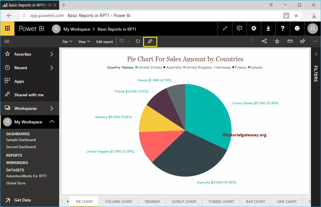 Pin Live Page button to Add Reports to Power BI Dashboard 5