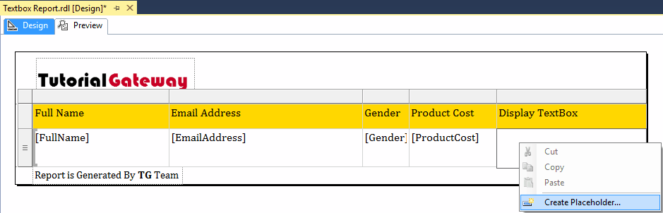 Create a Placeholder to Add TextBox to table