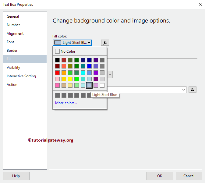 Fill report text box with background color
