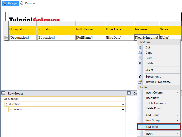 Add Total and SubTotal to SSRS Report 13