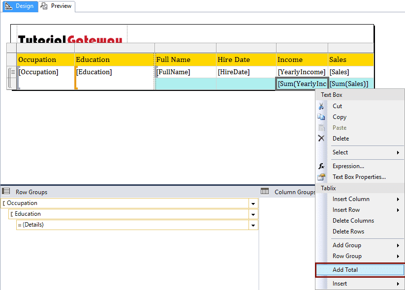 Add Total and SubTotal to SSRS Report 16
