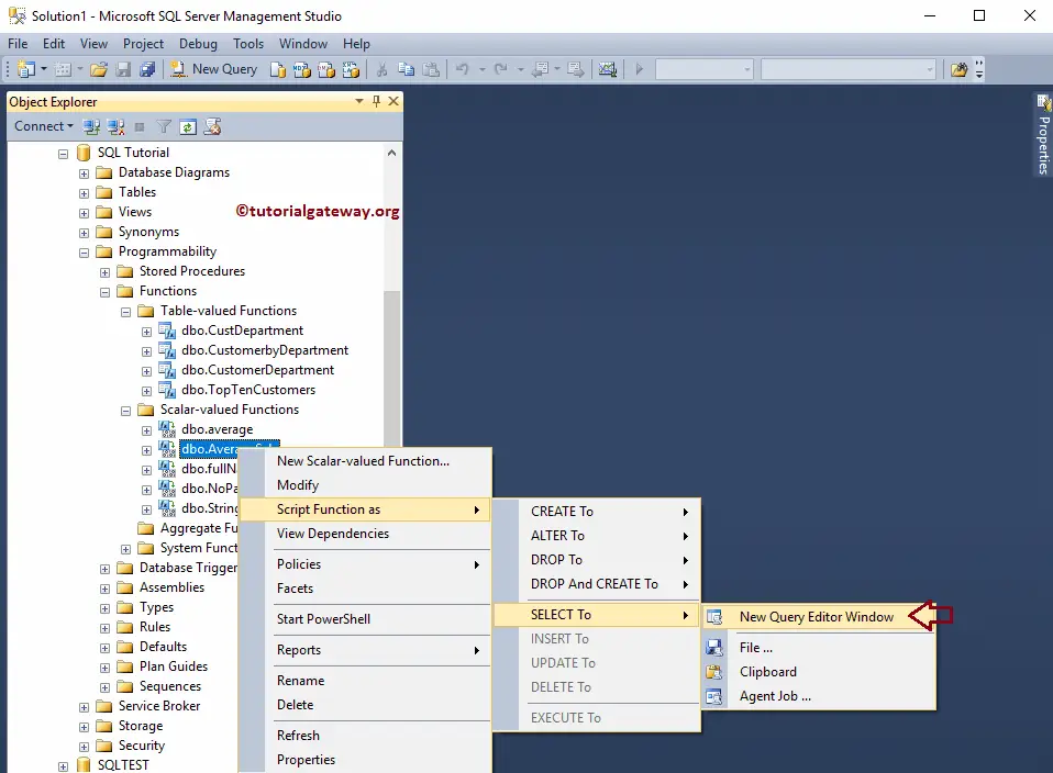 Script Function as Select to New Query Window Option in Object Explorer 2