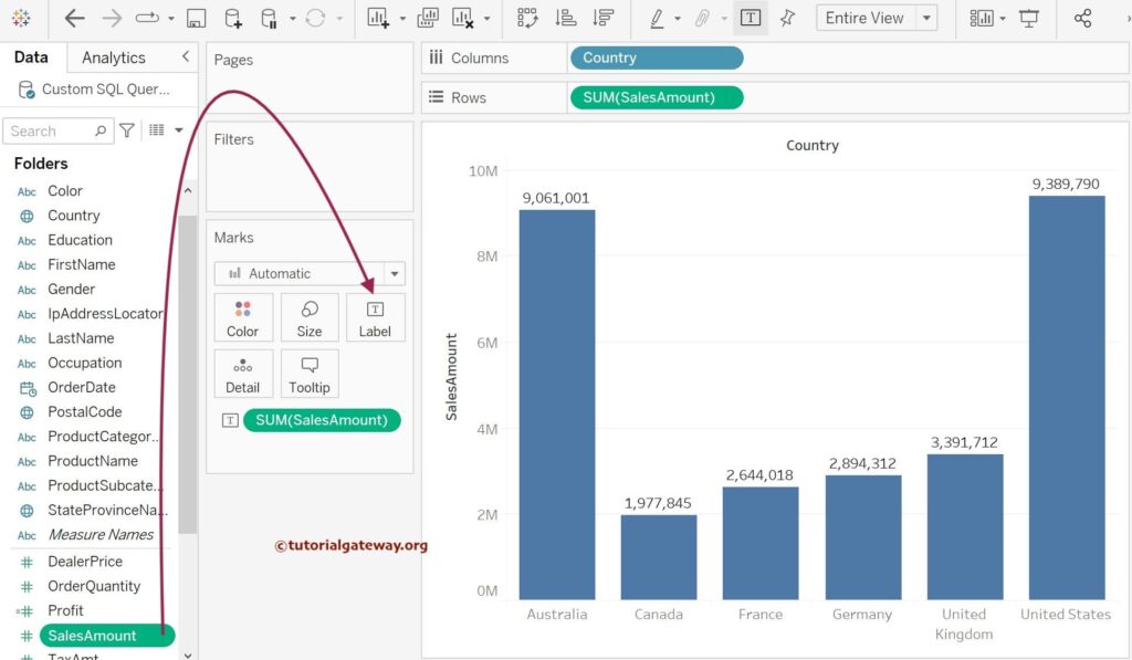Add Data labels to Tableau Bar Chart