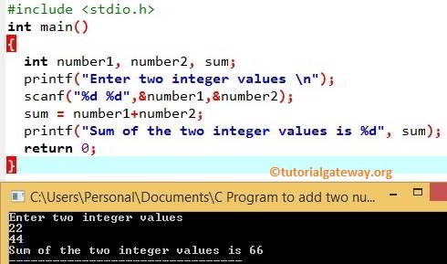 C Program to add Two numbers 2