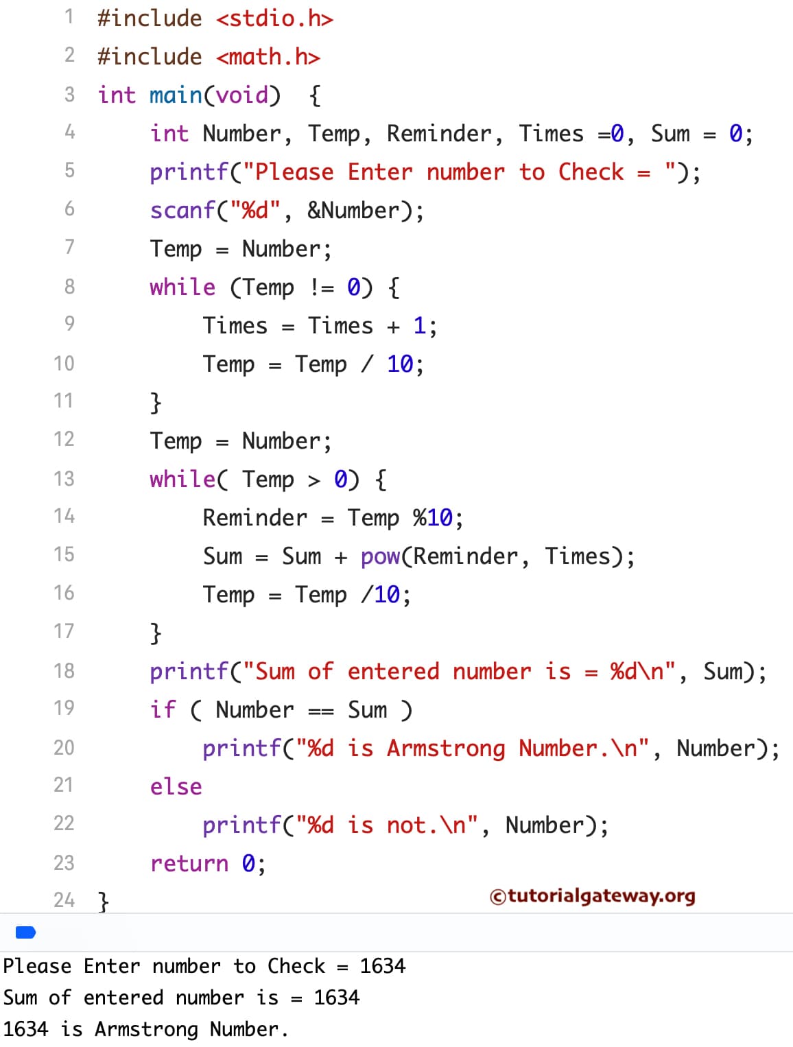 Armstrong Number Using While Loop