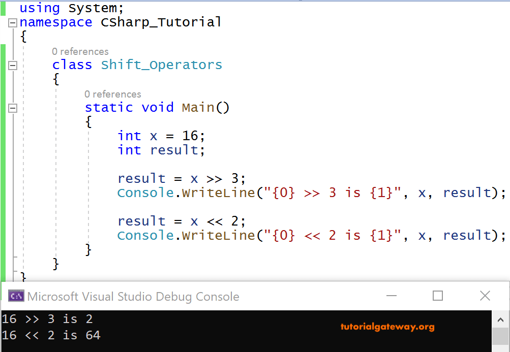 C# Bitwise Operators Left and Right Shift Example 1