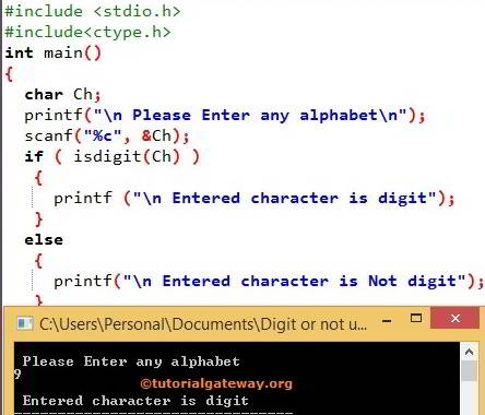 Check Whether Character is Digit or Not using isdigit in C