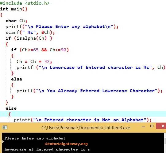 C program to Convert Character to Lowercase without using ToLower 0