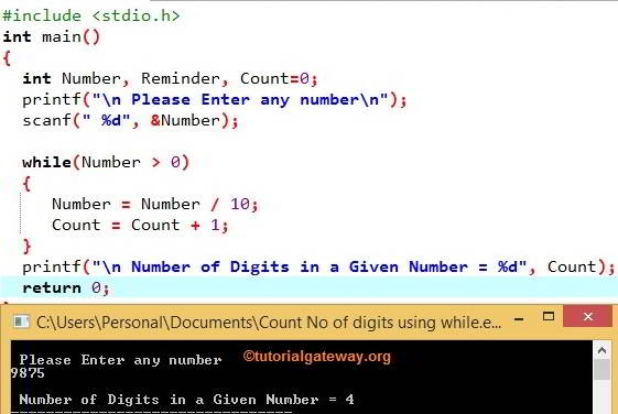 Count the Number of Digits using While