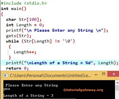 C Program to find the Length of a String Without Using strlen