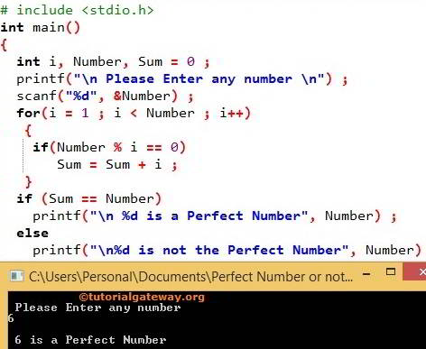 c program for Perfect Number Using For Loop