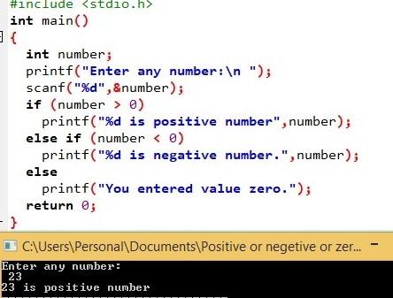 C program to find Positive or Negative Number 2a