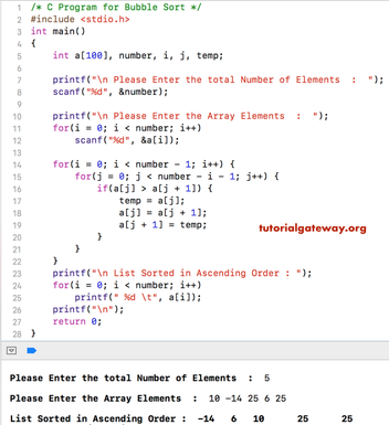 C Program For Bubble Sort Algorithm - CodingAlpha