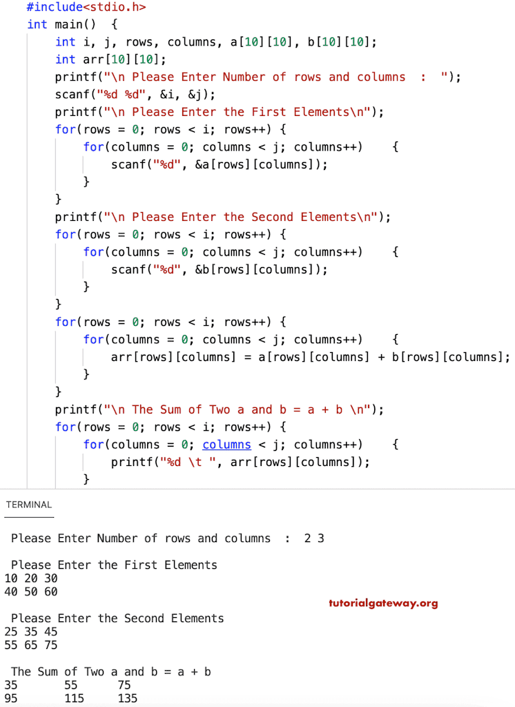 C Program to Add Two Matrices