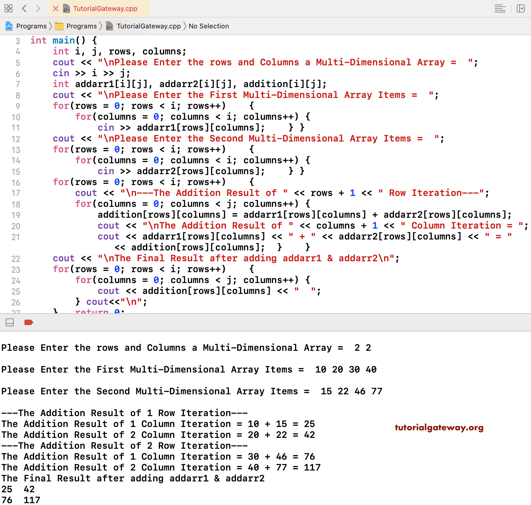 C++ Program to Add Two Matrixes 1