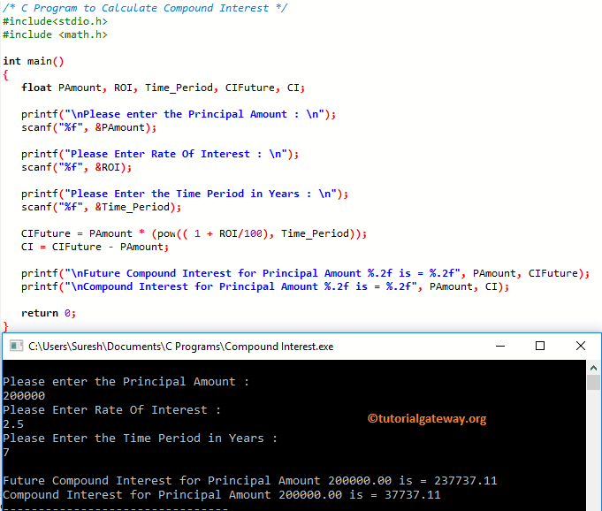 C Program to Calculate Compound Interest