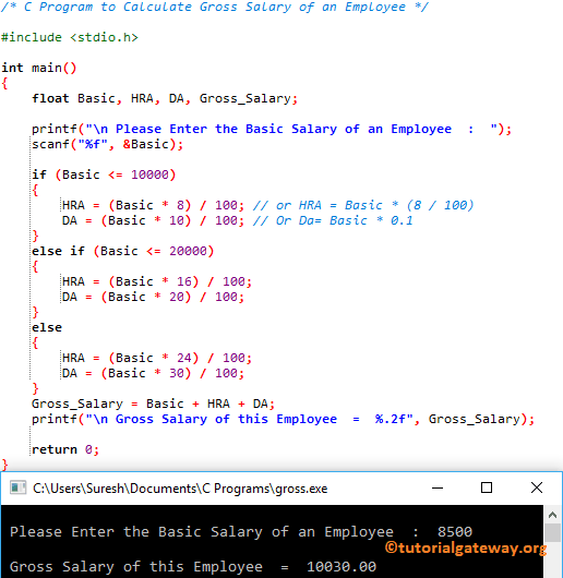 C Program to Calculate Gross Salary of an Employee 1