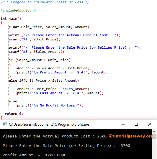 C Program to Calculate Profit or Loss 1