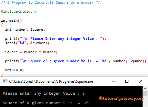 C Program to Calculate Square of a Number 1