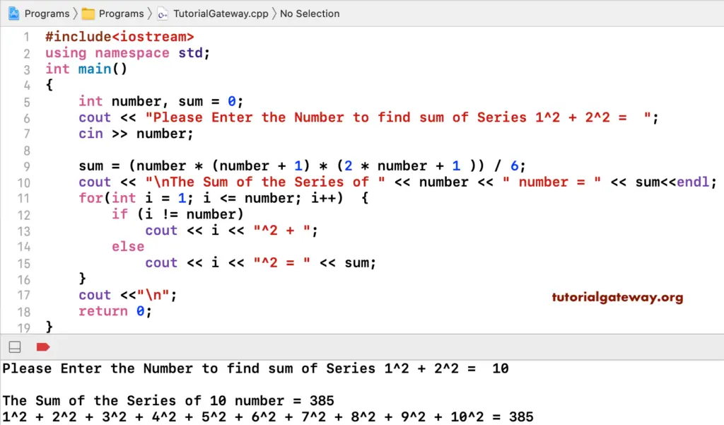 C++ Program to Calculate Sum of Series 1²+2²+3²+n² 2