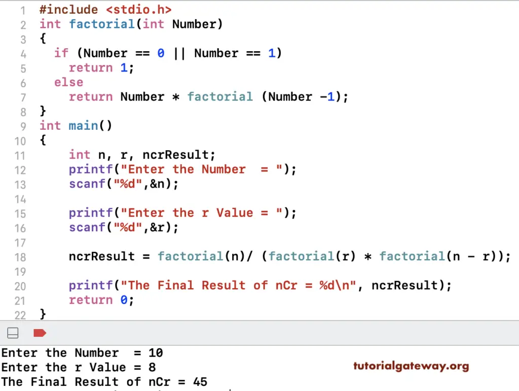 C Program to Calculate the nCr 1