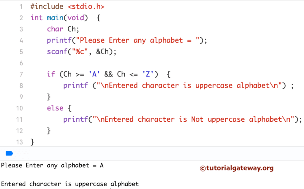 C Program to Check Character is Uppercase without using isupper