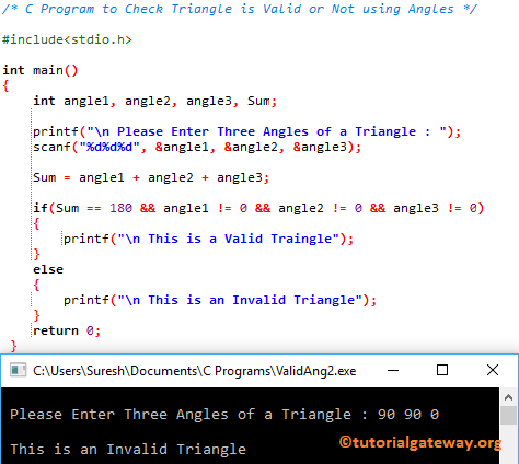 C Program to Check Triangle is Valid or Not using Angles 3