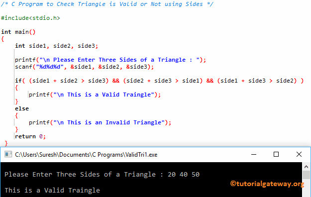 C Program to Check Triangle is Valid or Not using Sides 2