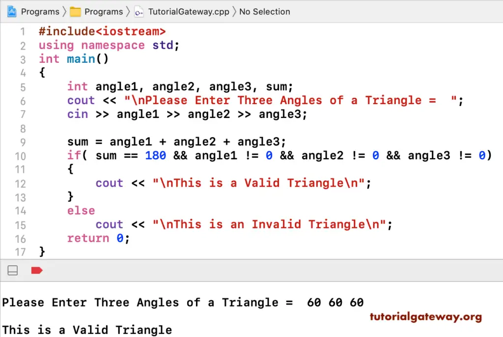 C++ Program to Check Triangle is Valid using Angles 3