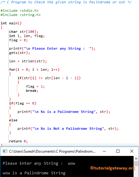C Program to Check the given string is Palindrome or not 1
