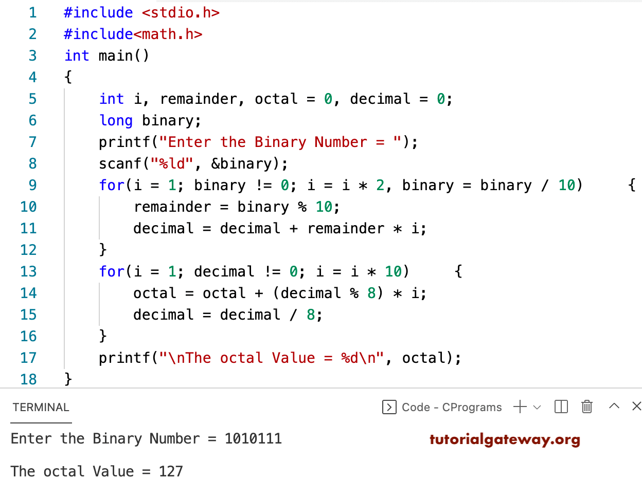 C Program to Convert Binary to Octal 2