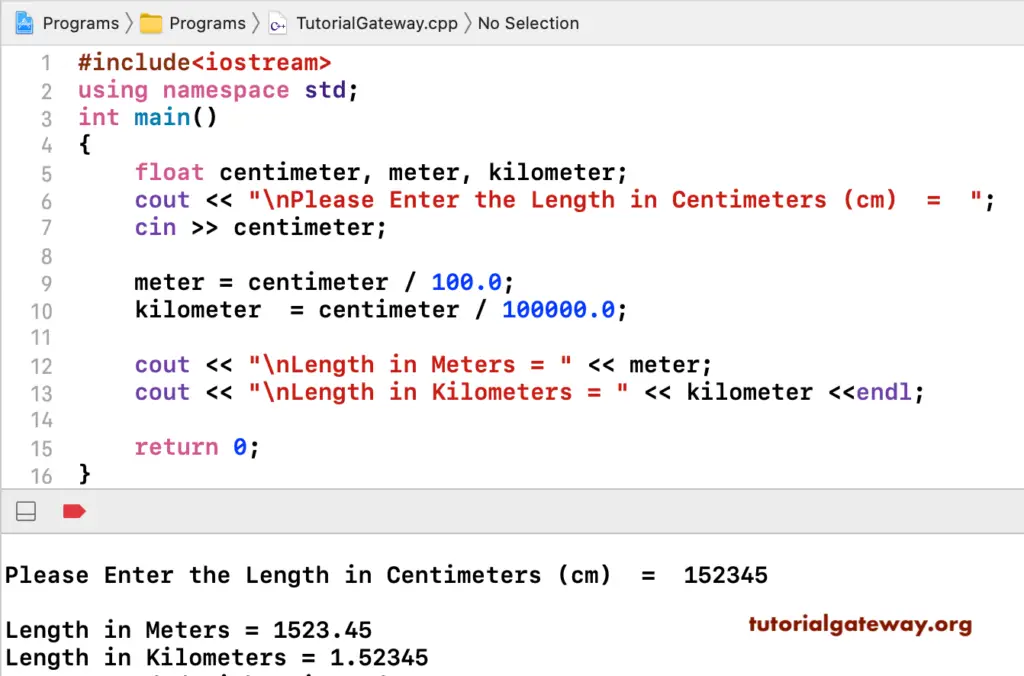 C++ Program to Convert Centimeter to Meters and Kilometers 1