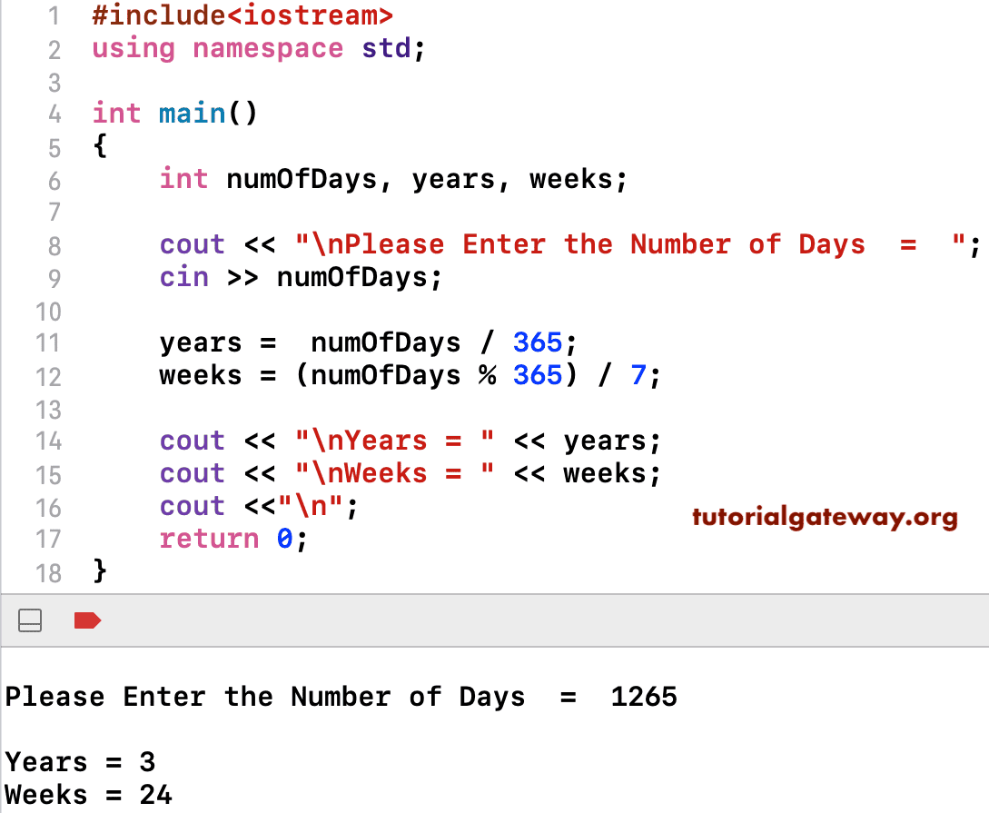 C Program To Convert Days To Years And Weeks