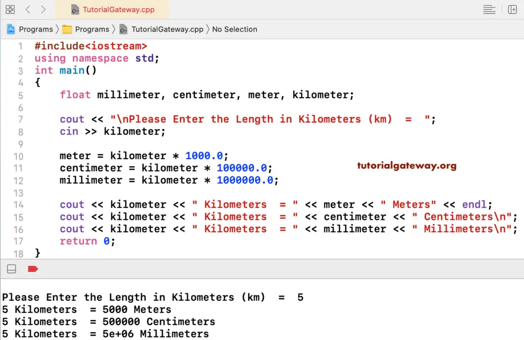 C++ Program to Convert Kilometer to Meters Centimeters and Millimeters 1