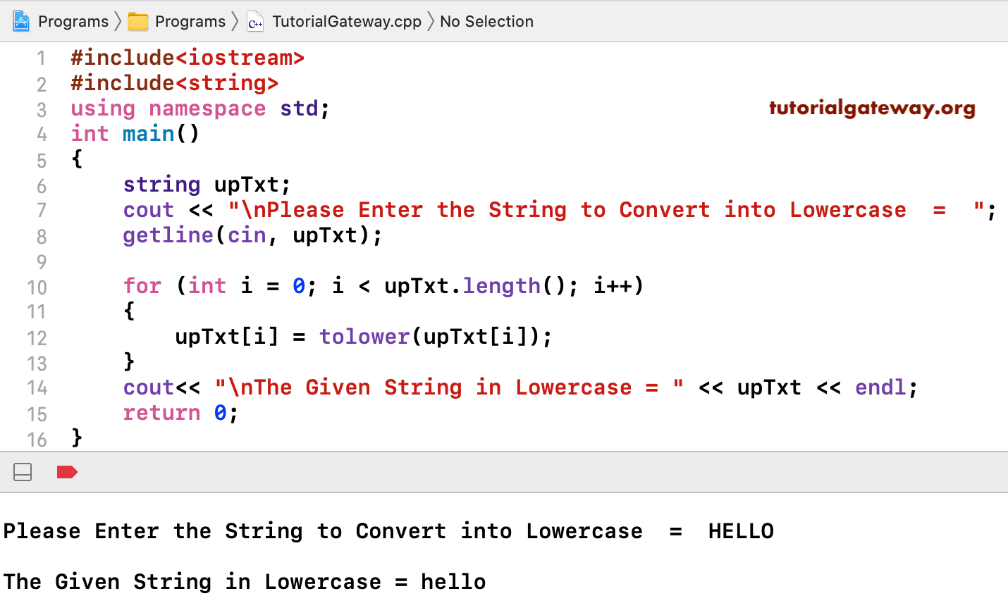 C++ Program to Convert String to Lowercase 1