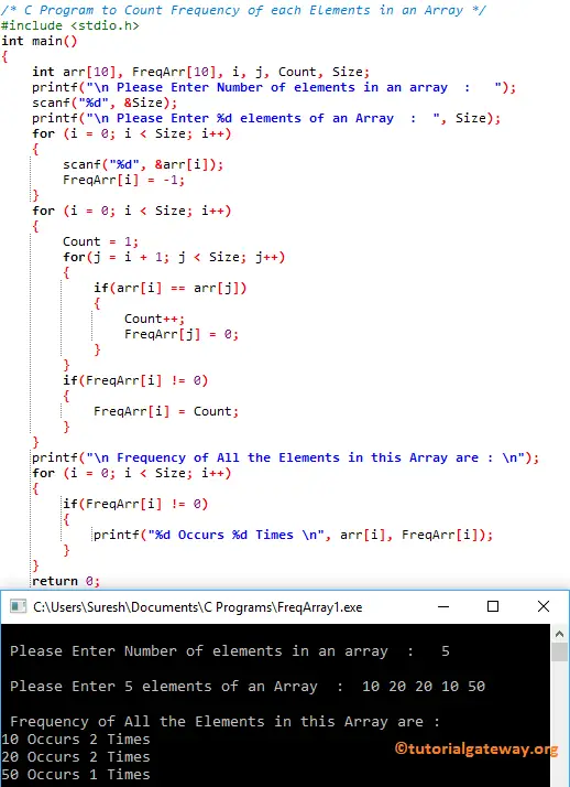 C Program to Count Frequency of each Element in an Array 1