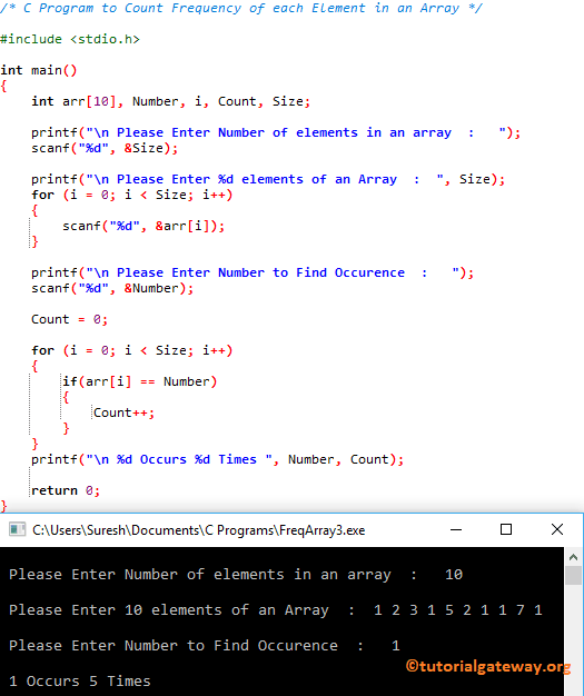 C Program to Count Frequency of each Element in an Array 2