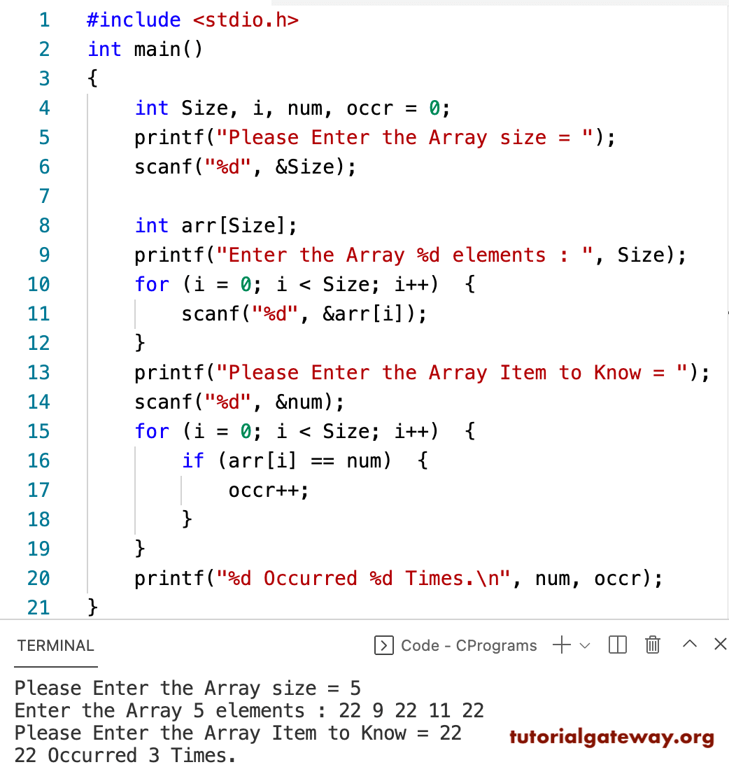 C Program to Count Occurrence of an Element in an Array