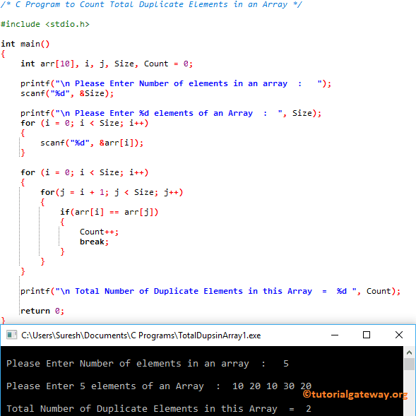 C Program to Count Total Duplicate Elements in an Array 1