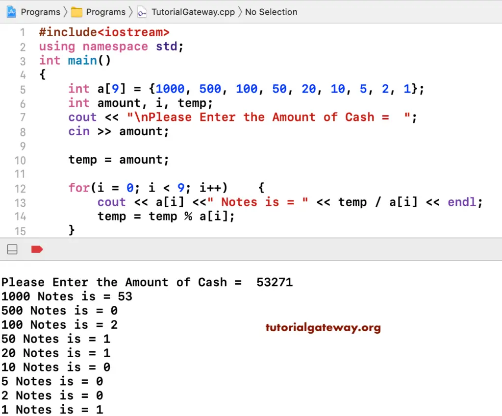 C++ Program to Count Total Notes in an Amount 1