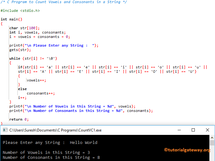 C Program to Count Vowels and Consonants in a String 1