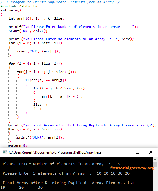 C Program to Delete Duplicate Elements from an Array 1