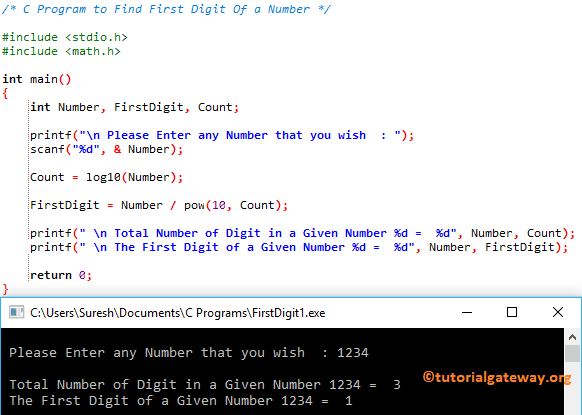 C Program to Find First Digit Of a Number 1