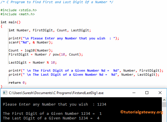 C Program to Find First and Last Digit Of a Number 1