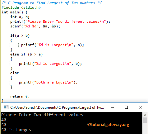 C Program to Find Largest of Two Numbers 1