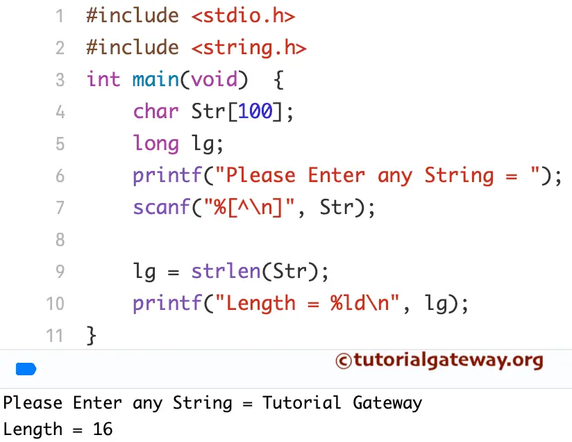 C Program to Find Length of a String Using strlen function